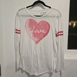 Chaser White Long Sleeve Tee with Pink Heart